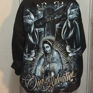 Black Hoodie with Religious Graphic